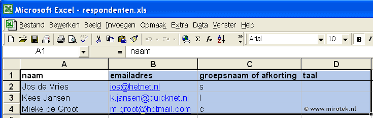 invoeren van respondenten: knippen en plakken vanuit Excel